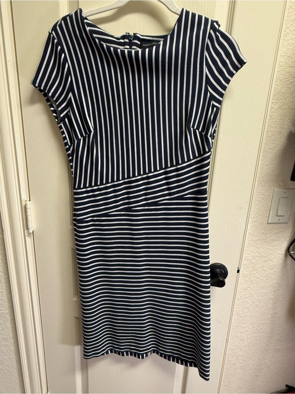 Banana Republic Navy and White Striped Midi Dress